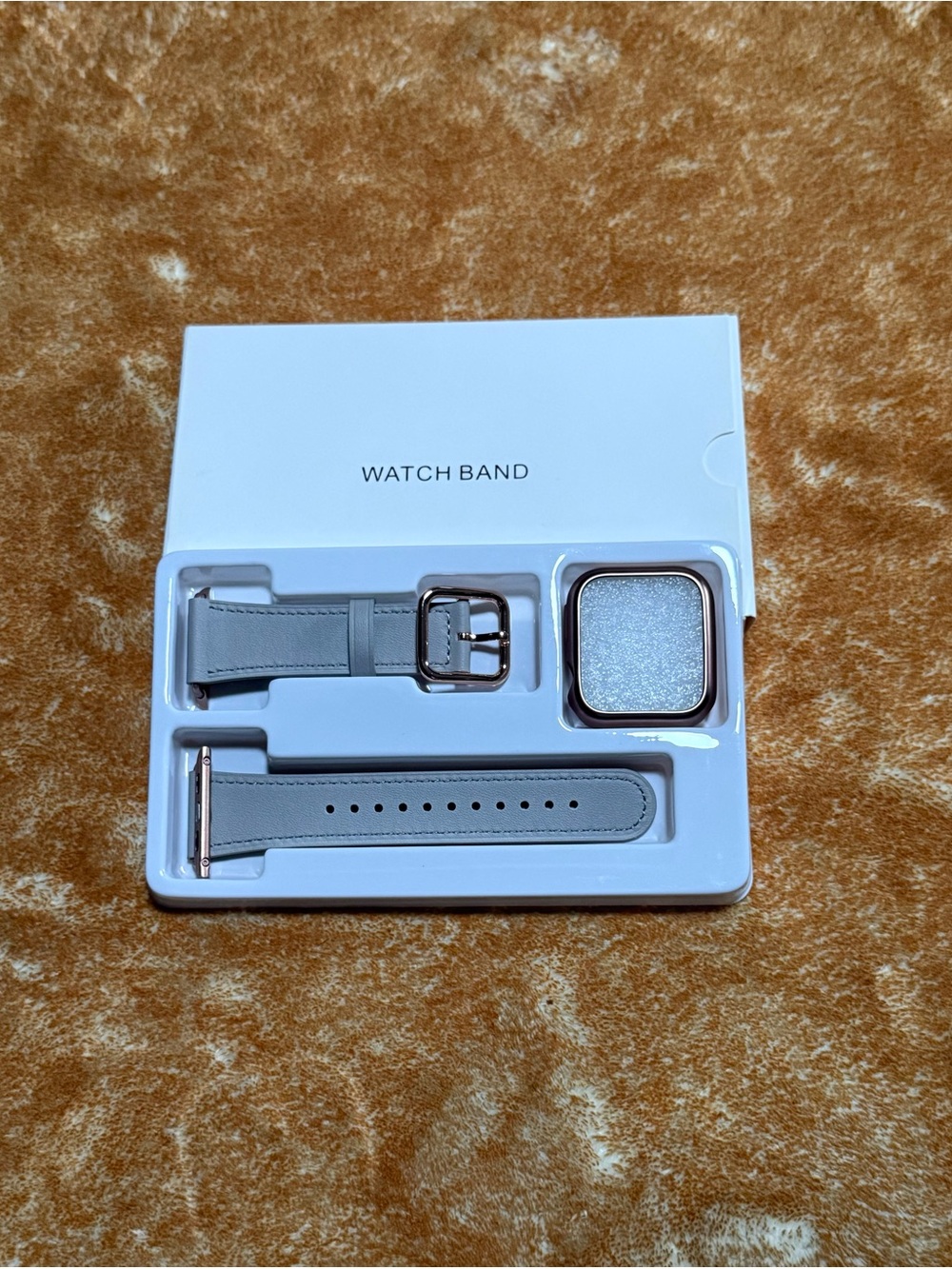 Gray Leather Watch Band with Rose Gold Adapter and Buckle for Apple Watch